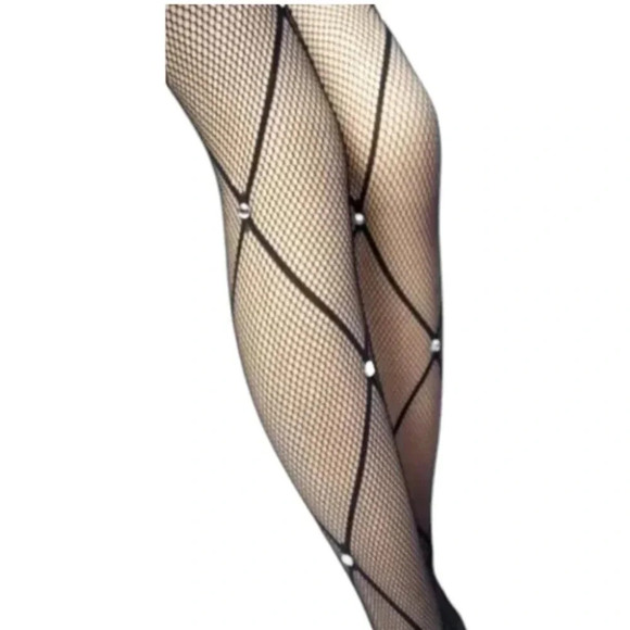 Black Rhinestone Diamond Pattern Panty Hose - Picture 2 of 7